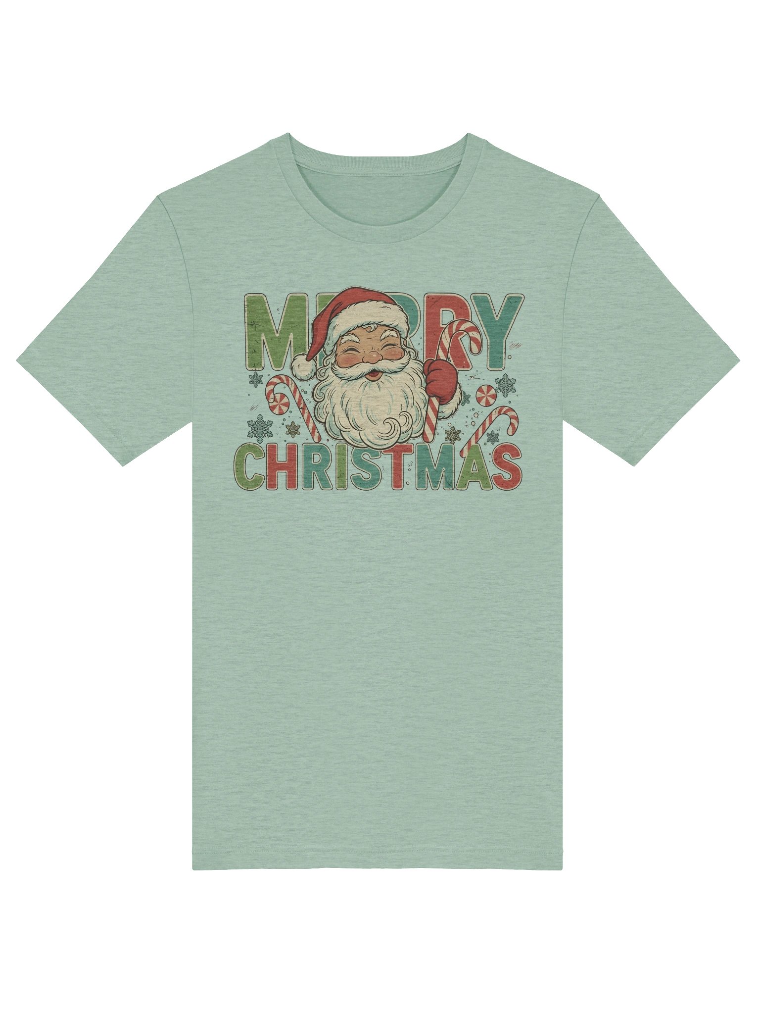 Vintage Merry Christmas Santa T-Shirt – Retro Holiday Graphic Tee with Candy Canes & Festive Typography product image (5)