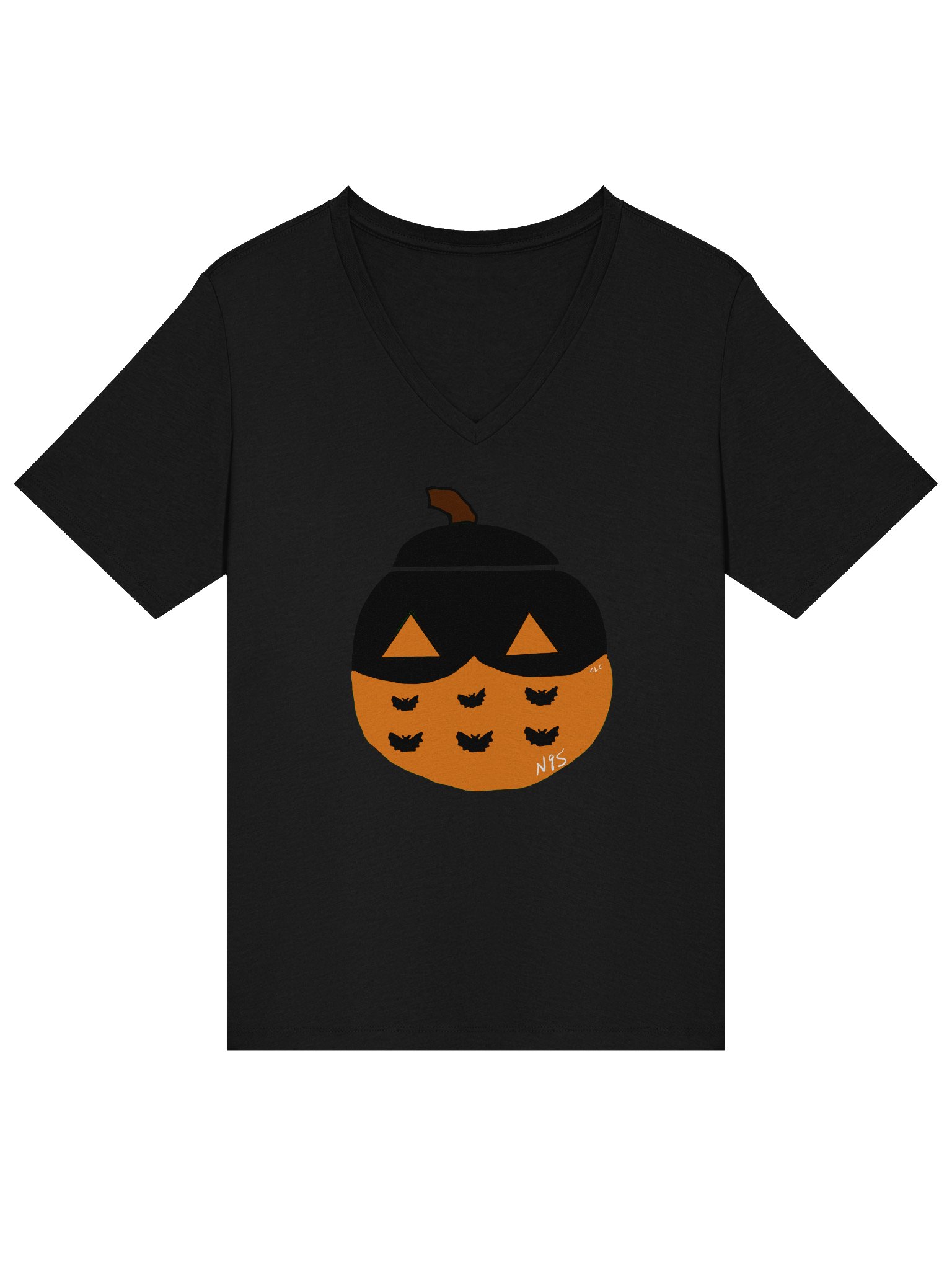Mask-O-Lantern v-neck tee (orange mask) product image (3)