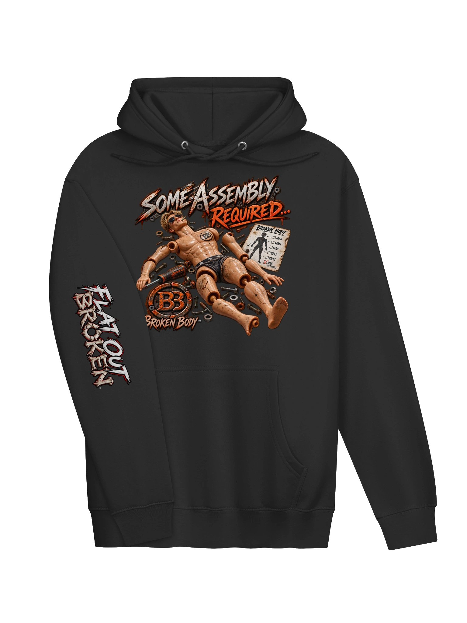 FLAT OUT BROKEN™ — SOME ASSEMBLY REQUIRED — HOODIE product image (3)