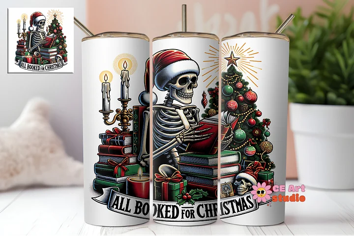 All Booked For Christmas Funny Skeleton Tumbler Wrap PNG product image (1)