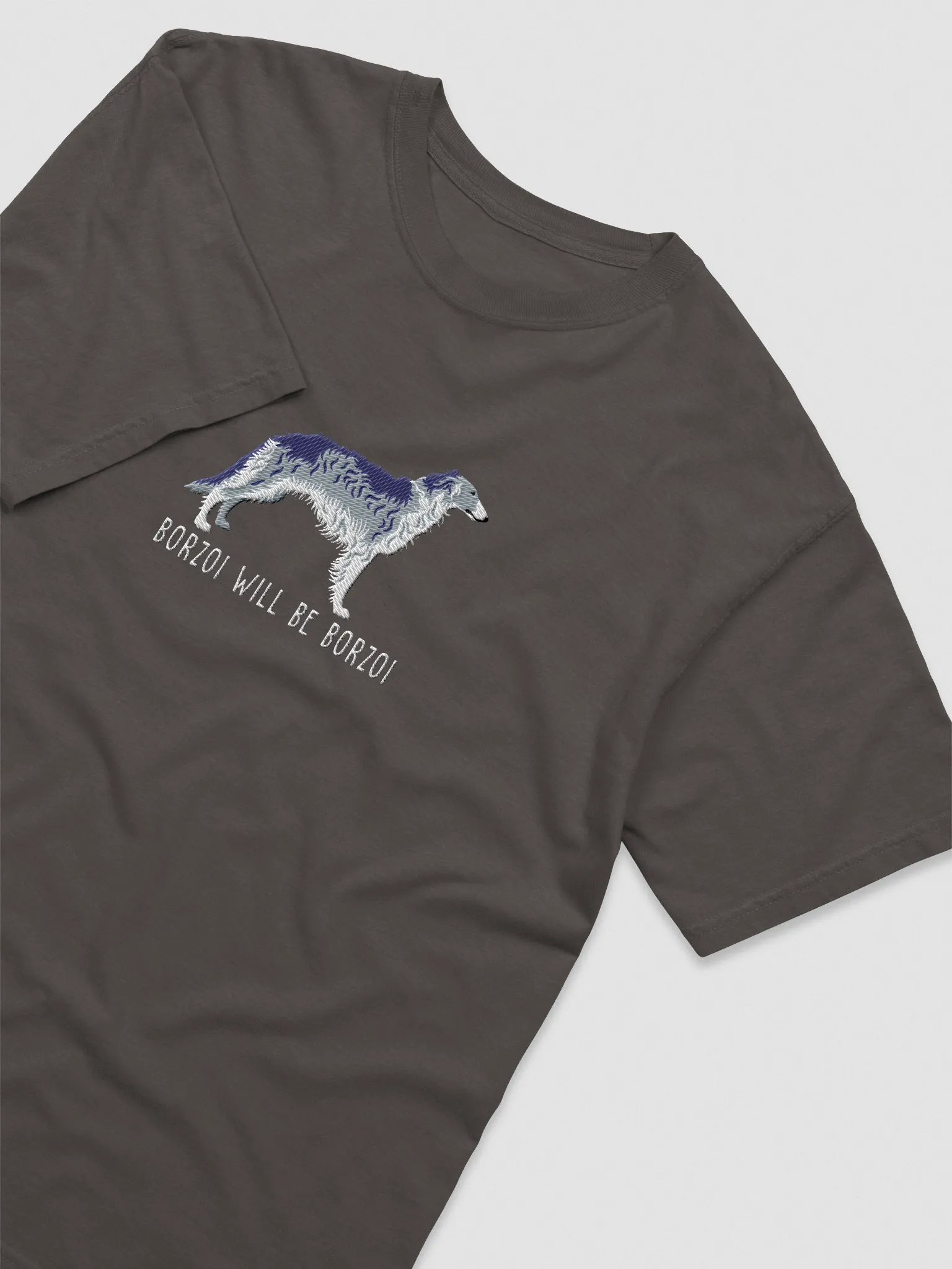 Borzoi Will Be Borzoi T-Shirt(Embroidered) of a Borzoi(Gray) product image (6)