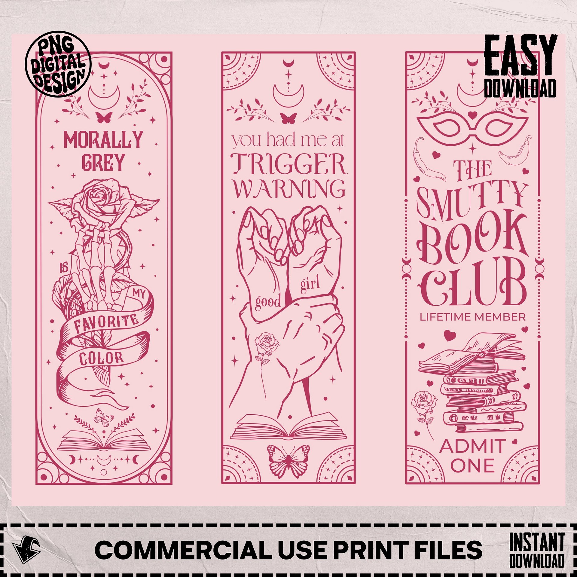Witchy Gothic Smut Dark Romance Reader Boho Pink 20oz Straight Skinny Full Tumbler Wrap PNG, Seamless Sublimation Design, Digital Download product image (6)