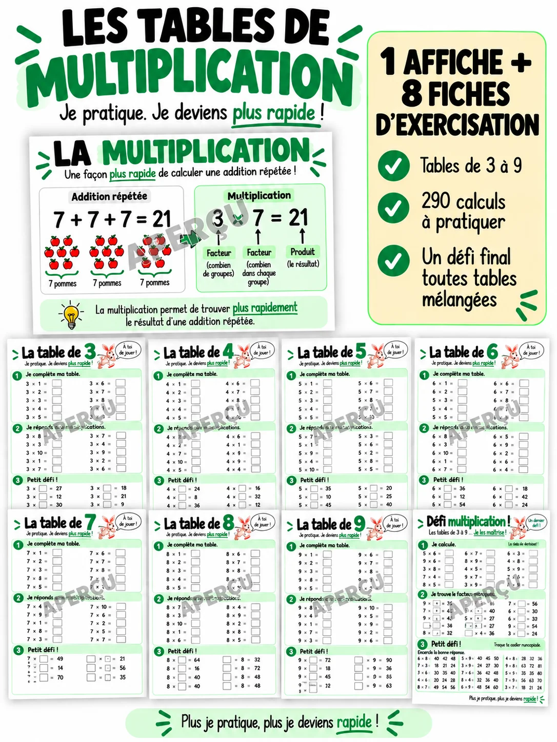 Les tables de multiplication – Affiche + 8 fiches d’exercisation product image (1)
