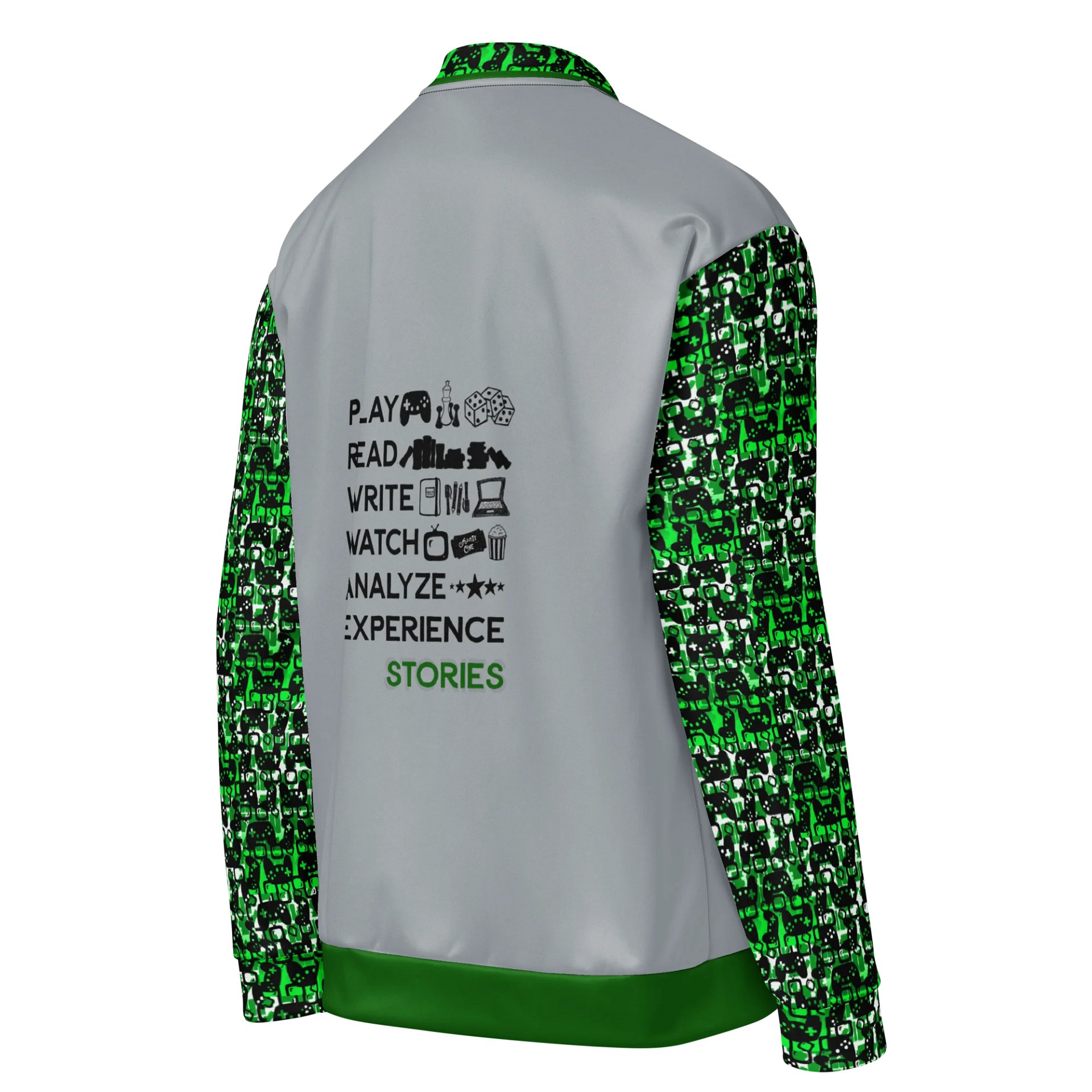 Experience Stories Unisex Bomber Jacket (Green, Gray, and Black) product image (4)