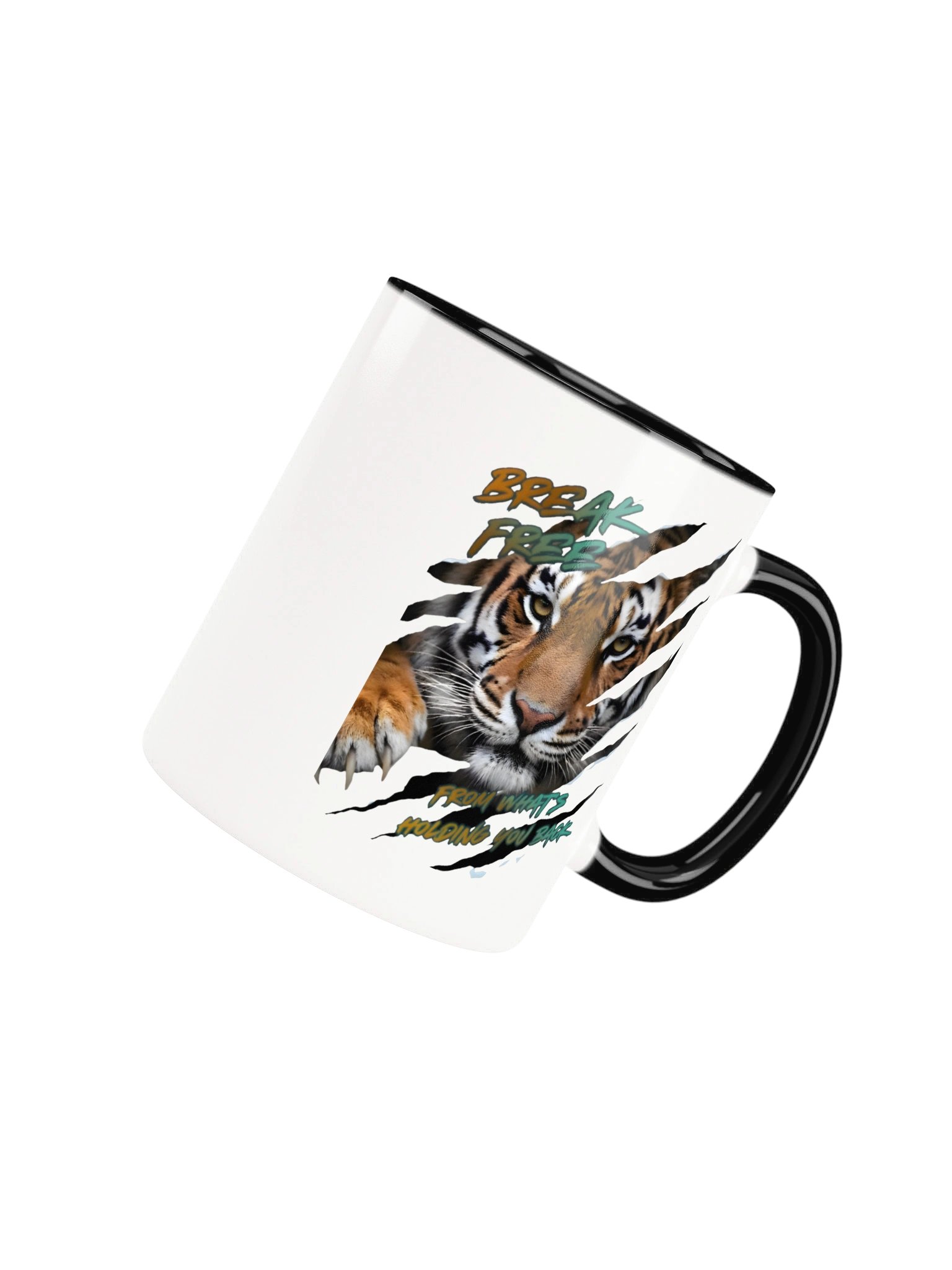 Encouraging Mug- Tiger Graphic- "Break Free From What's Holding You Back" - Ceramic Mug w/Color Inside by Mugz- Mental Health Inspiration by Mind Matter product image (4)