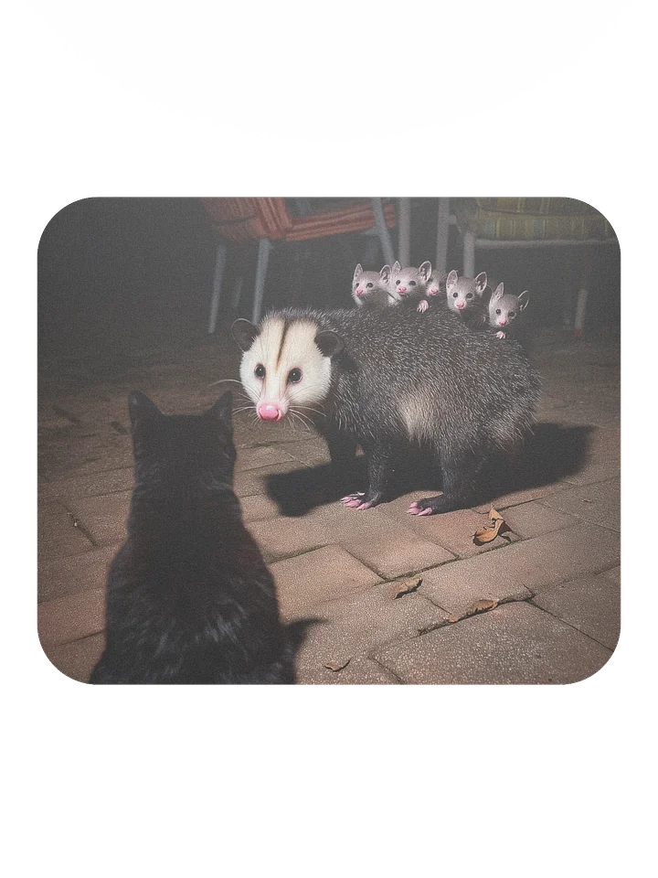 Cat meets opossum family Mouse Pad product image (2)