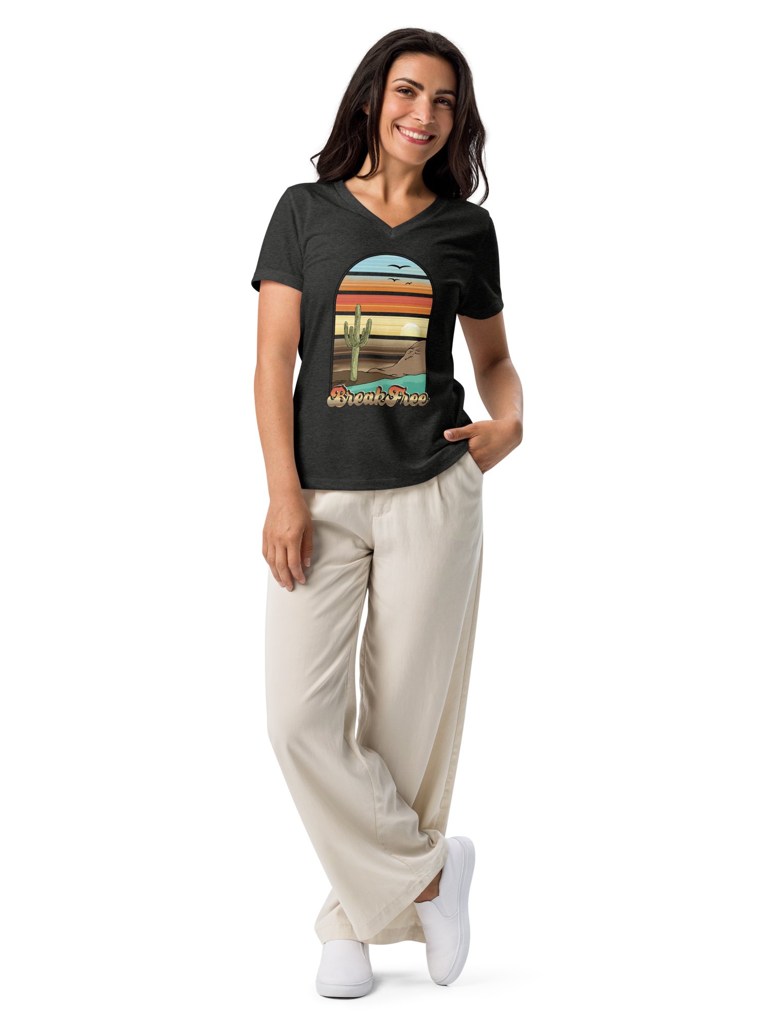 Women's Relaxed V-Neck T-Shirt - Break Free Cactus product image (4)