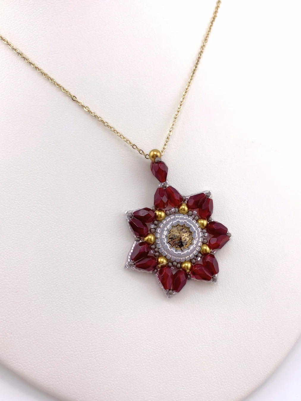 Floral Reflection Beaded Pendant - Red/Gold product image (3)