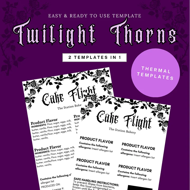 Twilight Thorns Cake Flight Thermal Label Template product image (1)