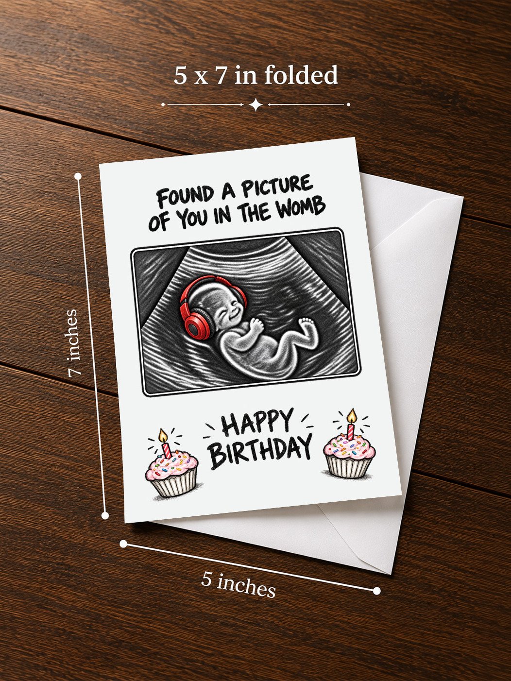 FUNNY MUSIC LOVER BIRTHDAY CARD | Ultrasound Baby Wearing Headphones/Earphones Illustration In The Womb product image (3)