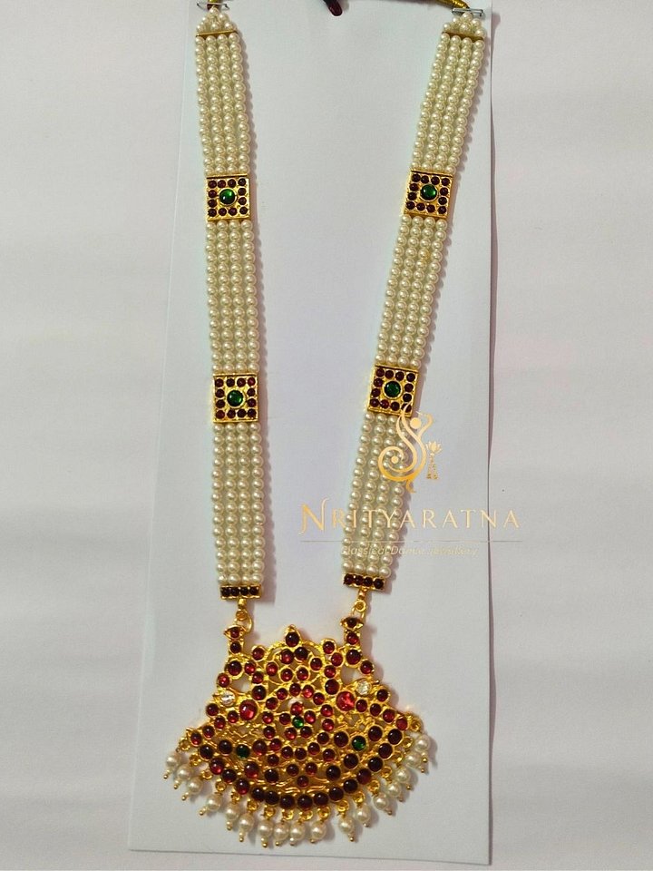 Four Line Moti Necklace with Regular Pendant - Long Necklace product image (1)