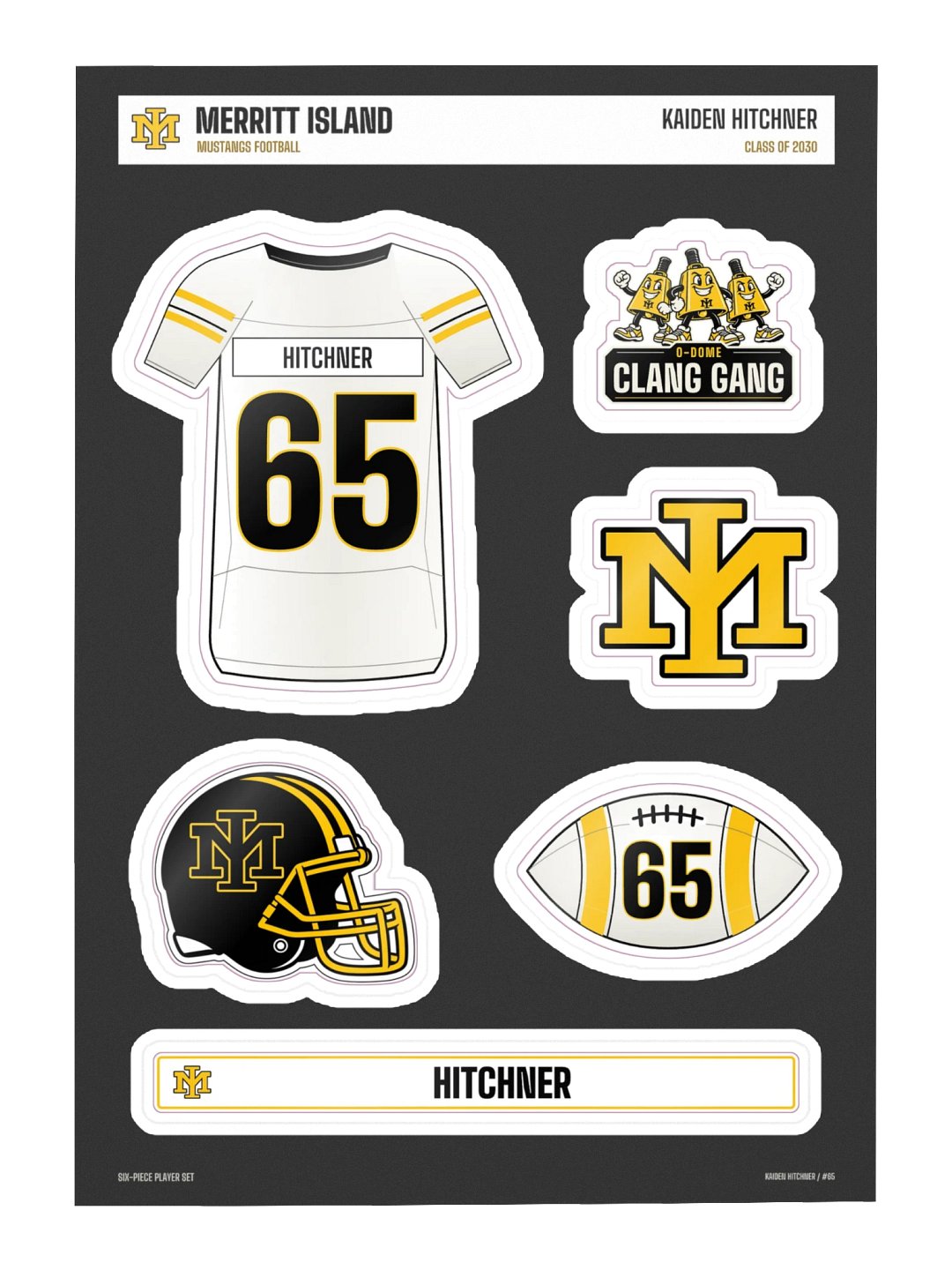Kaiden Hitchner #65 — Mustangs Sticker Sheet