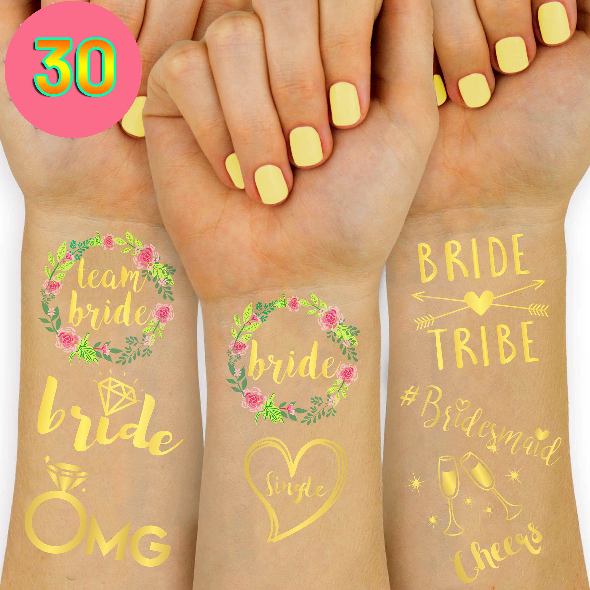 30 Pack Bride Tribe Metallic Gold Bachelorette Party Tattoos: Pack B product image (1)