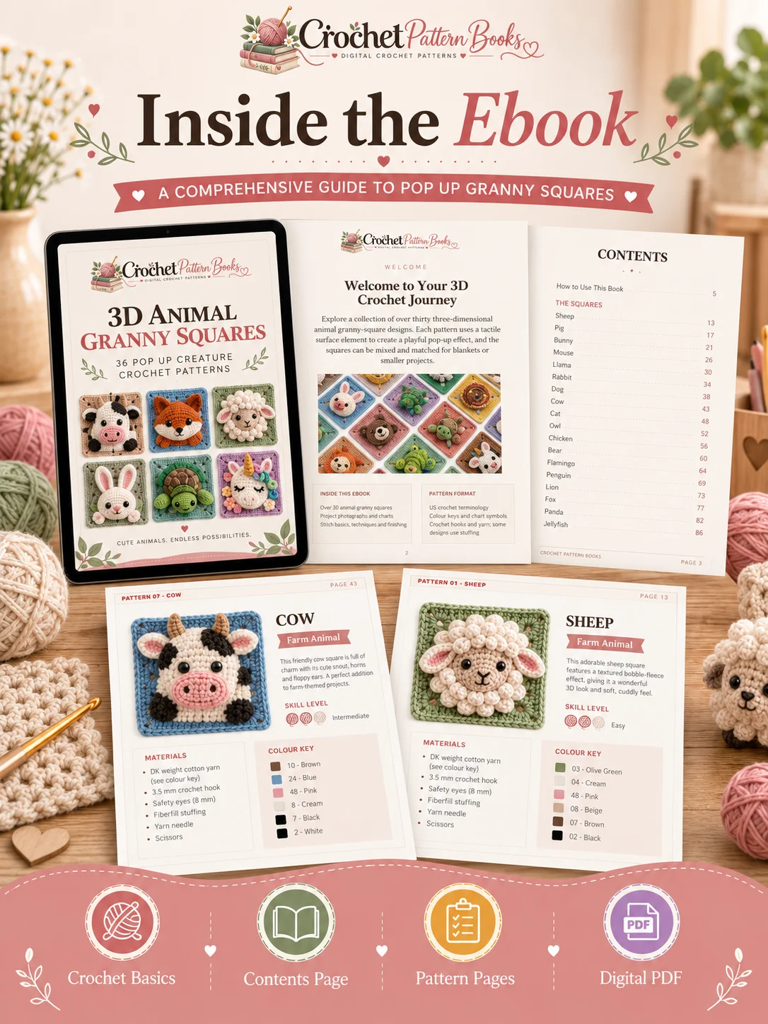 3D Animal Granny Squares 36 Pop Up Creature Crochet Patterns PDF Ebook product image (3)