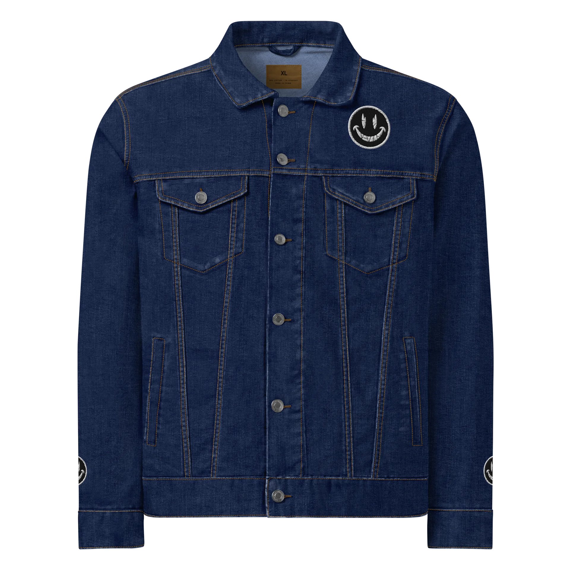 Grinning Face Distressed Denim Jacket product image (5)
