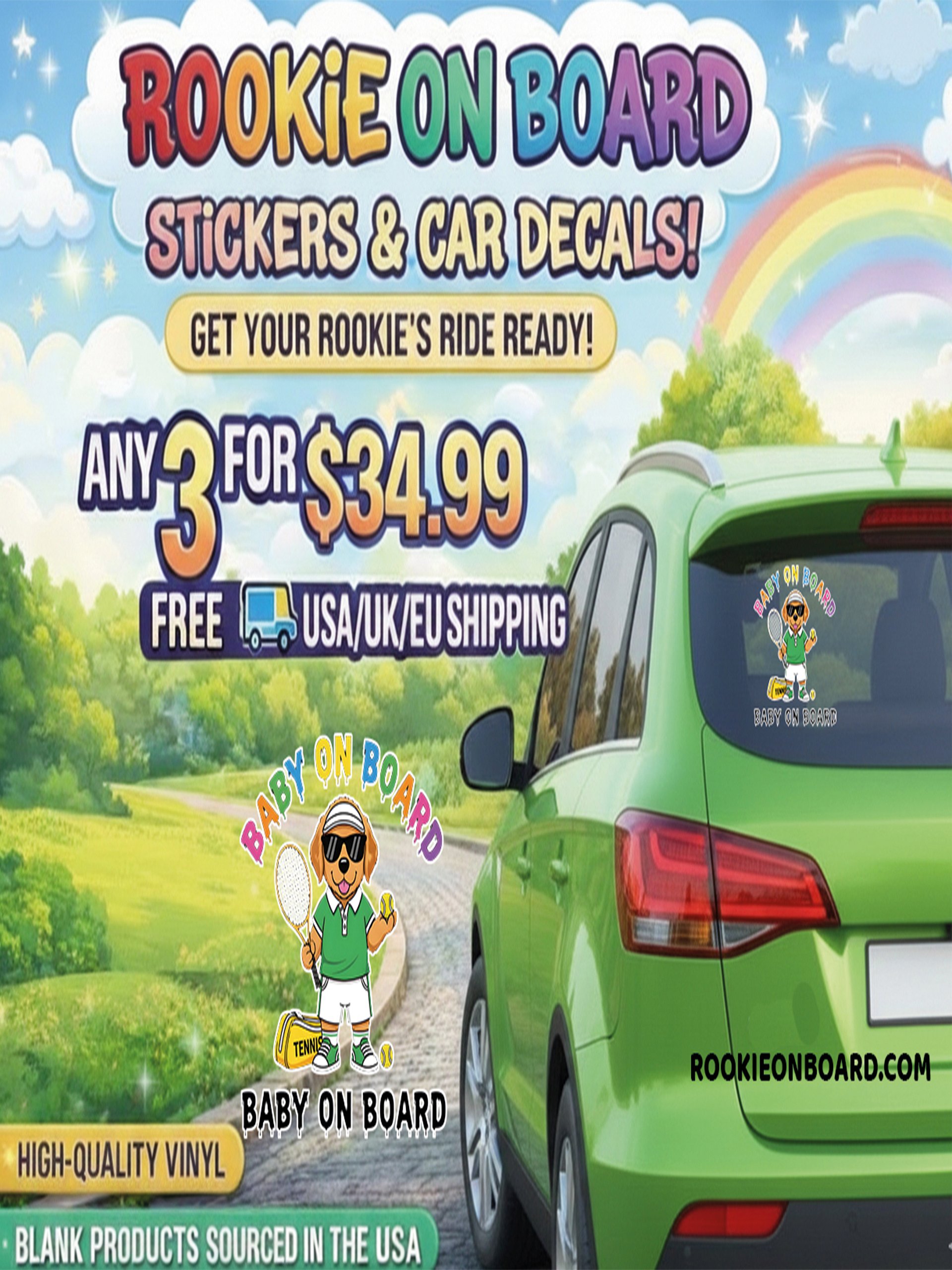 Funny Dog Tennis Baby on Board Sticker - 5x5 Weatherproof Vinyl Car Decal - Premium Dog Tennis Court Accessory product image (2)
