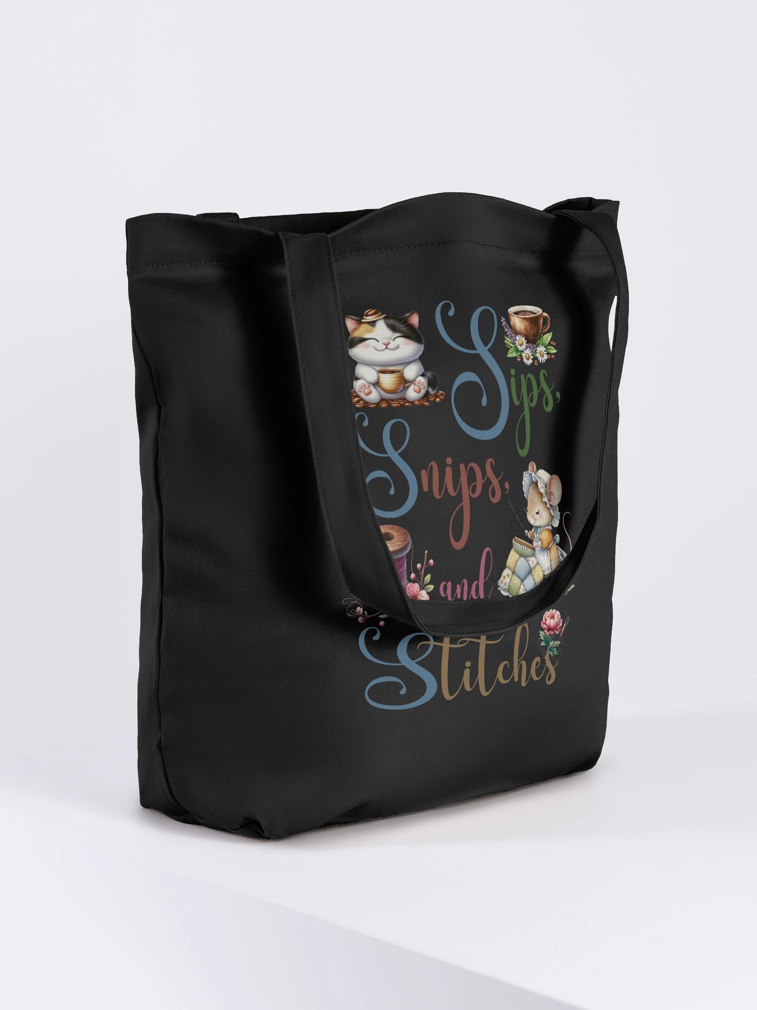 Sips Sips and Stitches Eco Tote Bag product image (1)