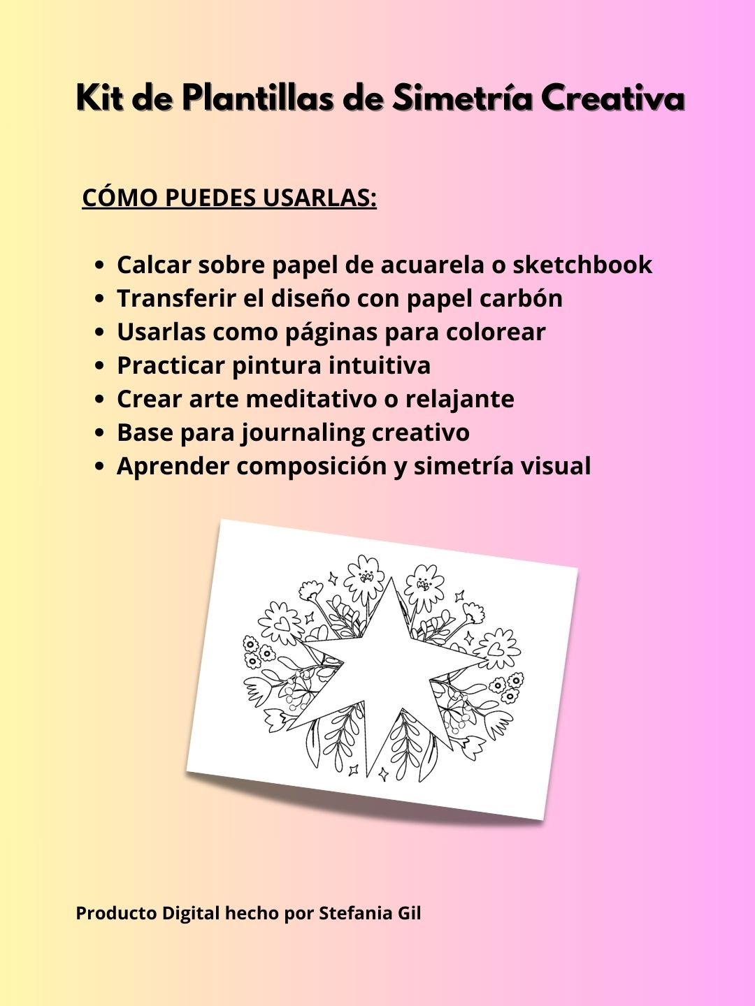 Plantillas de Arte Simétrico para Calcar y Colorear — 3 Templates de Dibujo Creativo (PDF descargable) product image (5)
