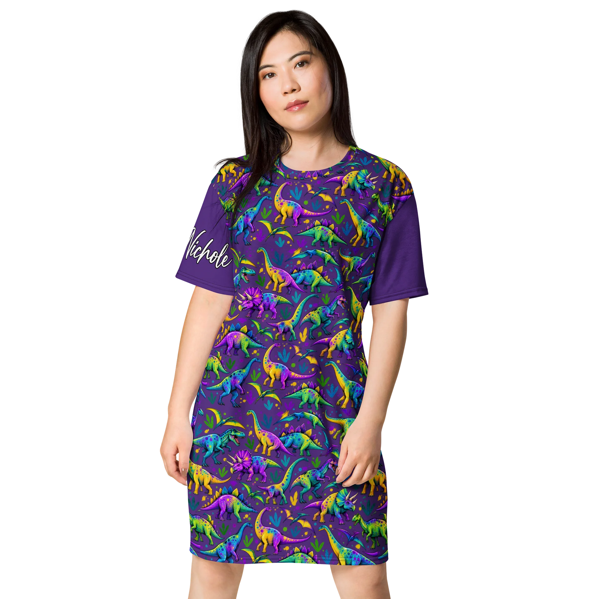 Neon Dino Party T-Shirt Dress product image (1)