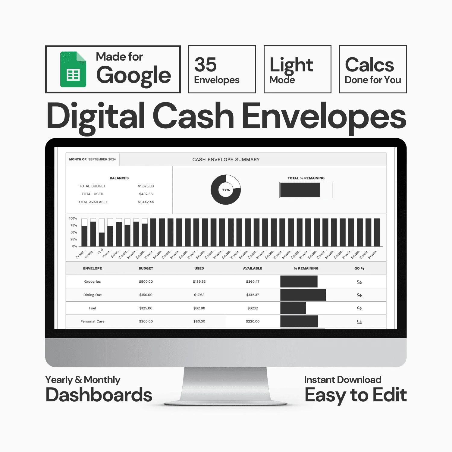 Digital Cash Envelope Budget Spreadsheet System product image (1)