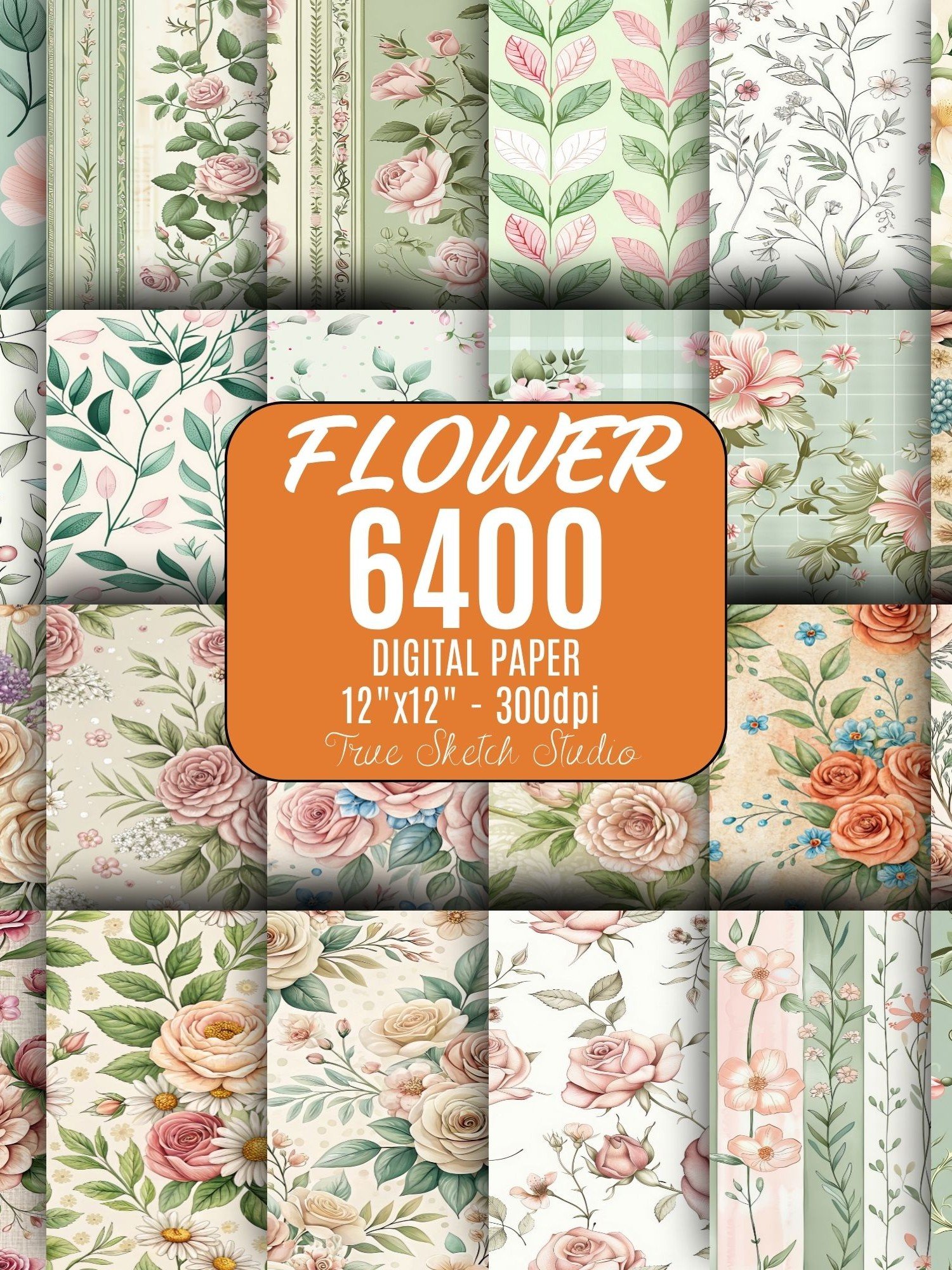 6400 Floral Digital Paper Bundle, Flower Pattern Mega Pack product image (11)