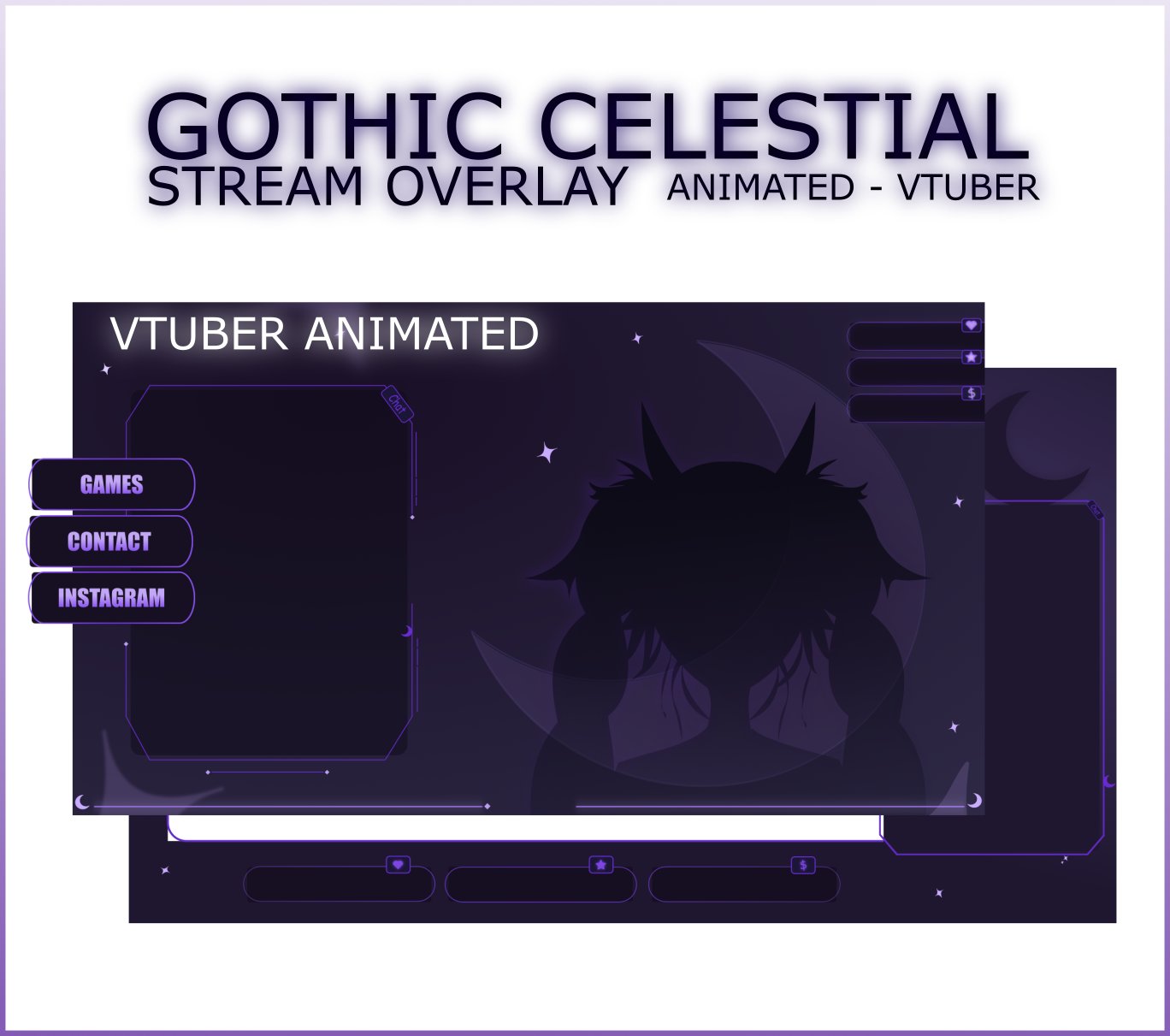 GOTHIC VTUBER STREAM OVERLAY ANIMATED - VTUBER PACK ANIMATED - GOTHIC CELESTIAL STREAM OVERLAY ANIMATED product image (1)