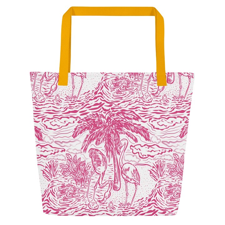 Flamingo Fancy Toile Tote Bag | Pink on White | by Monique Faella Designs™ product image (1)