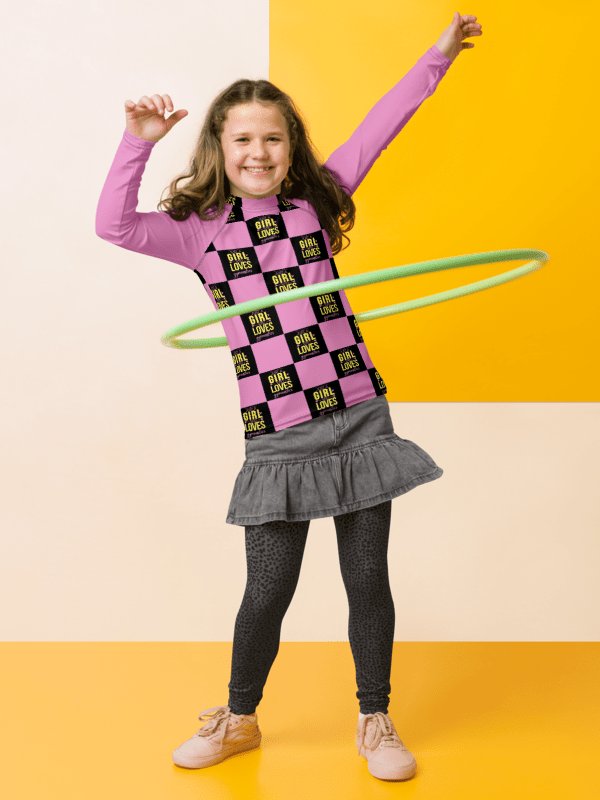 Just a Girl Who Loves Gymnastics pink and black rash vest product image (2)