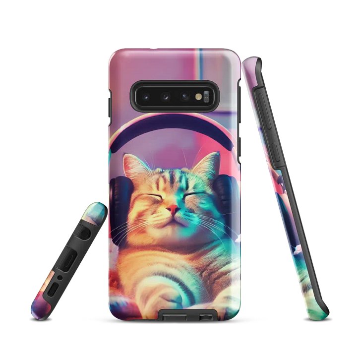 Chill Cat Vibes Samsung Tough Case - Headphone-Wearing Cat Design product image (1)