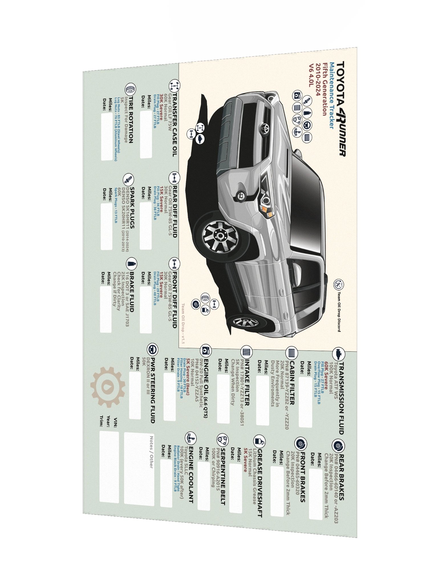 5th GEN 4Runner MAINTENANCE TRACKER V1.1 - Silver product image (4)