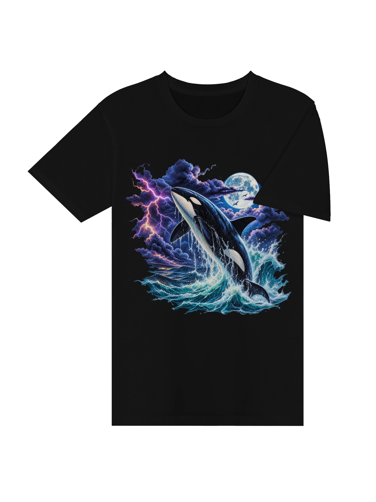 Retro Orca Whale T-Shirt – Vintage 90s Ocean Graphic, Killer Whale Moon & Lightning Tee product image (4)