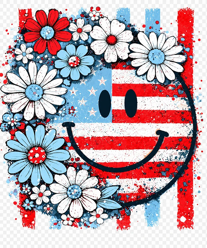 Patriotic Smiley Graphic Tee, Comfort Colors USA Flower T-Shirt, Vintage Fourth of July Shirt, Unisex product image (2)