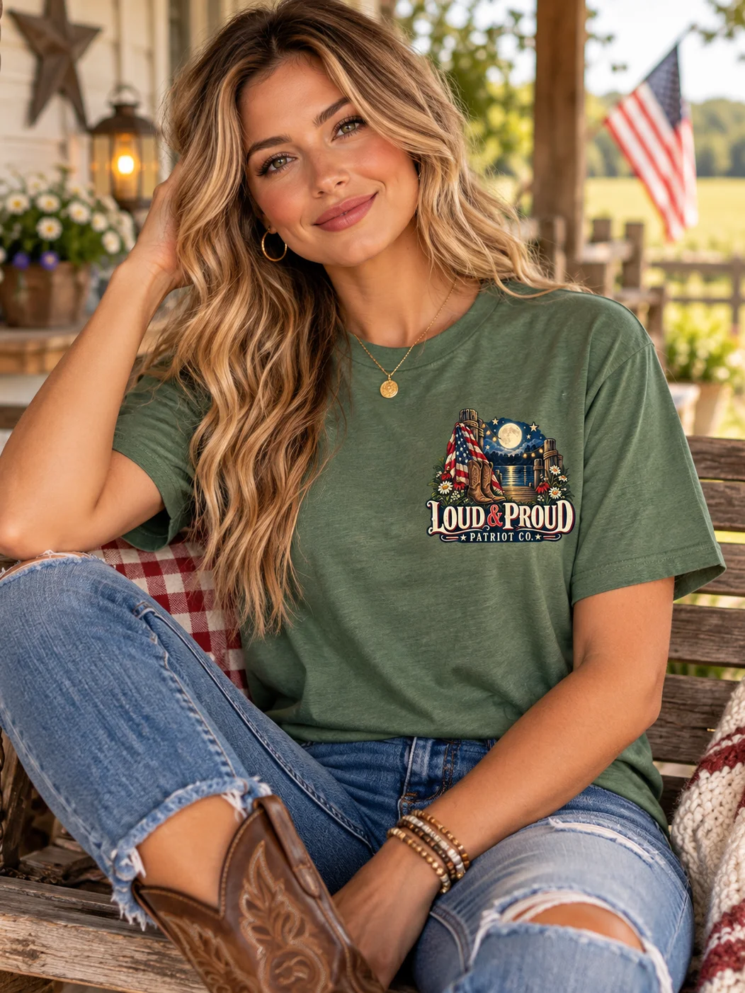 Stars, Stripes & Southern Nights – Women's Patriotic Relaxed-Fit Premium Tee product image (5)