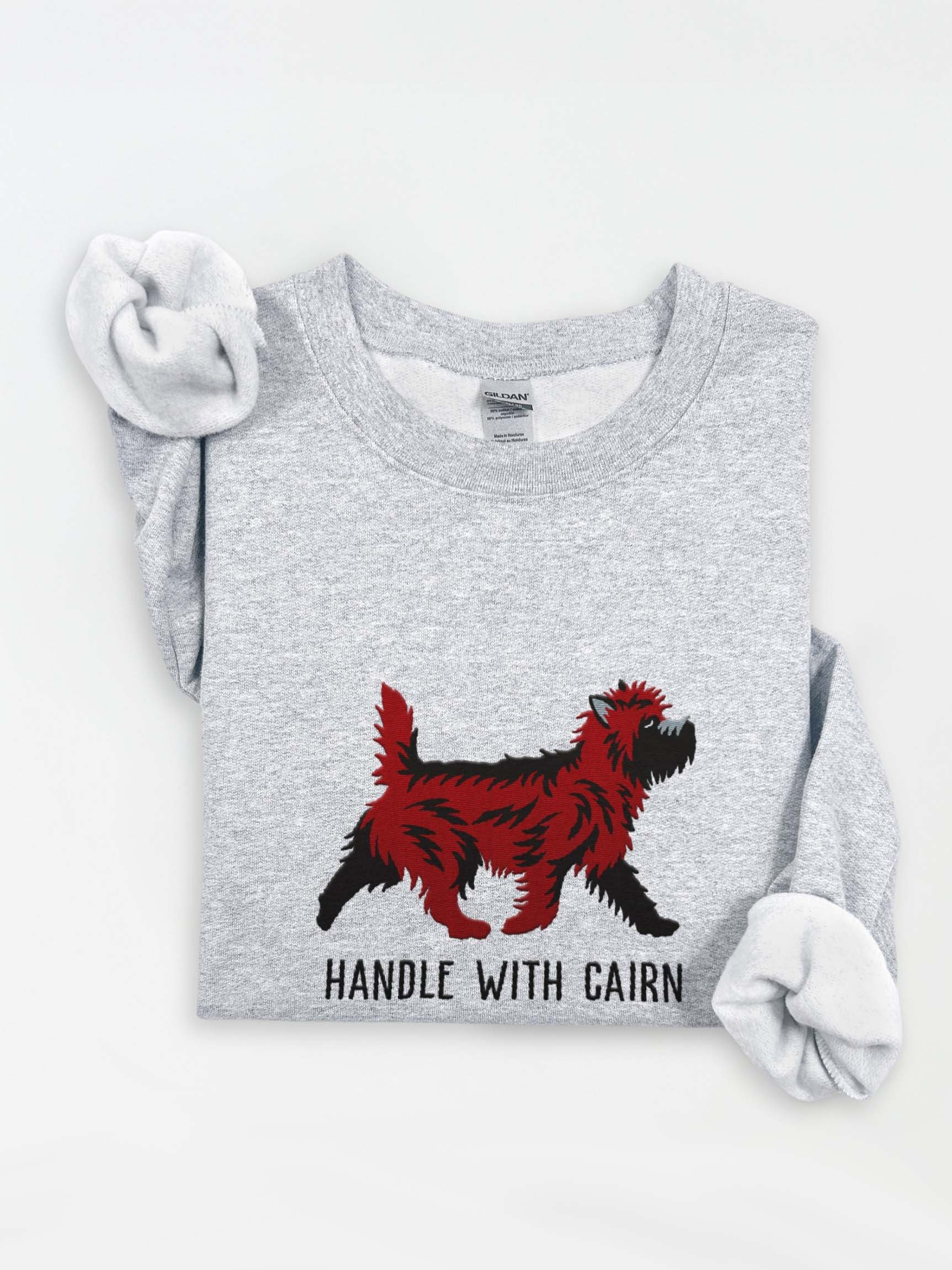 Handle with Cairn Sweatshirt (Embroidered) of a Cairn Terrier(Red Brindle) product image (1)