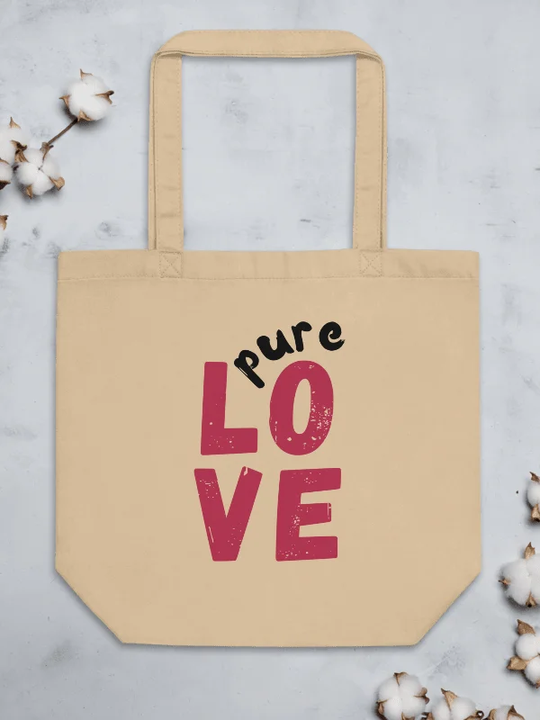 Pure LOVE dual Color Black-Magenta on organic natural Tote Bag product image (5)
