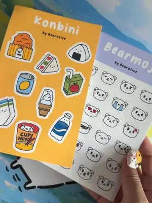 I am officially launching my sticker sheets! They will be available at Craftfestsg this weekend. (Limited stocks) It was honestly so fun drawing these. The konbini sheet is heavily inspired by all the familymart runs when i was in japan, and bearmoji would be so good for journaling.  Lots of sweat and tear figuring put how to print and cut these sticker sheets. Definitely need to look into outsourcing cutting for these sticker sheets. #stickersheet #konbini #stationery #journaling #cuteart 