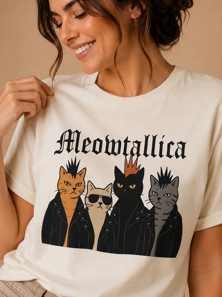 Meowtallica Cat Band T-Shirt | Funny Rock Cat Graphic Tee for Cat Lovers product image (2)