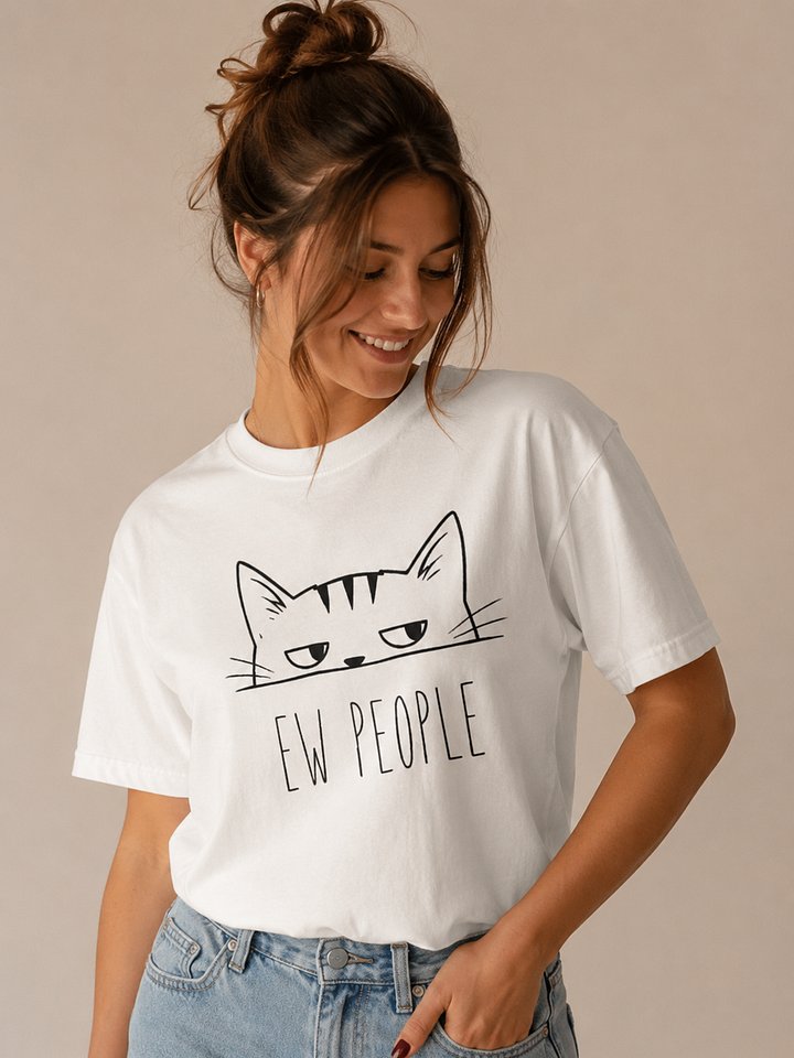 Ew People Cat T-Shirt | Funny Anti Social Cat Meme Tee for Introverts and Cat Lovers product image (1)