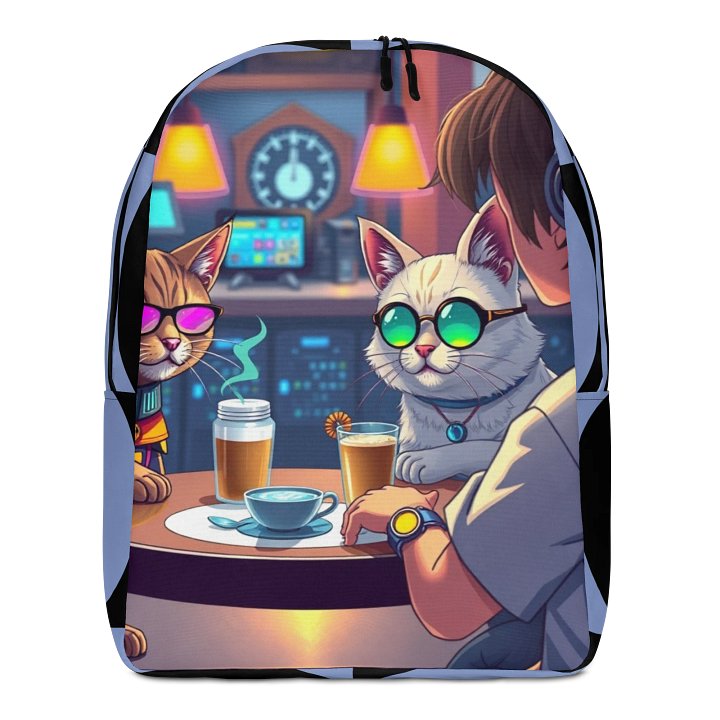 Minimalist Backpack - Chill Mode: Futuristic Cats & Coffee Vibes product image (1)