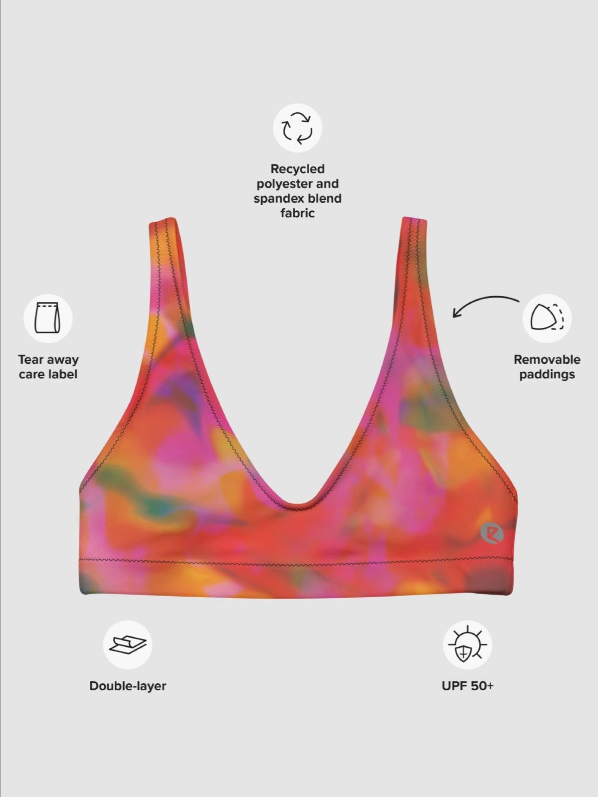 Recycle Padded Bikini Top "Trendy Vibrant Pink Orange Tie Dye" Printed product image (7)