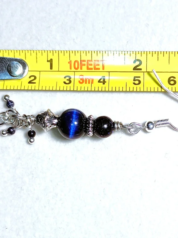 Celestial Dangle Earrings | Handmade, Tiger Eye & Sparkly Goldstone | "Midnight Kiss" product image (3)