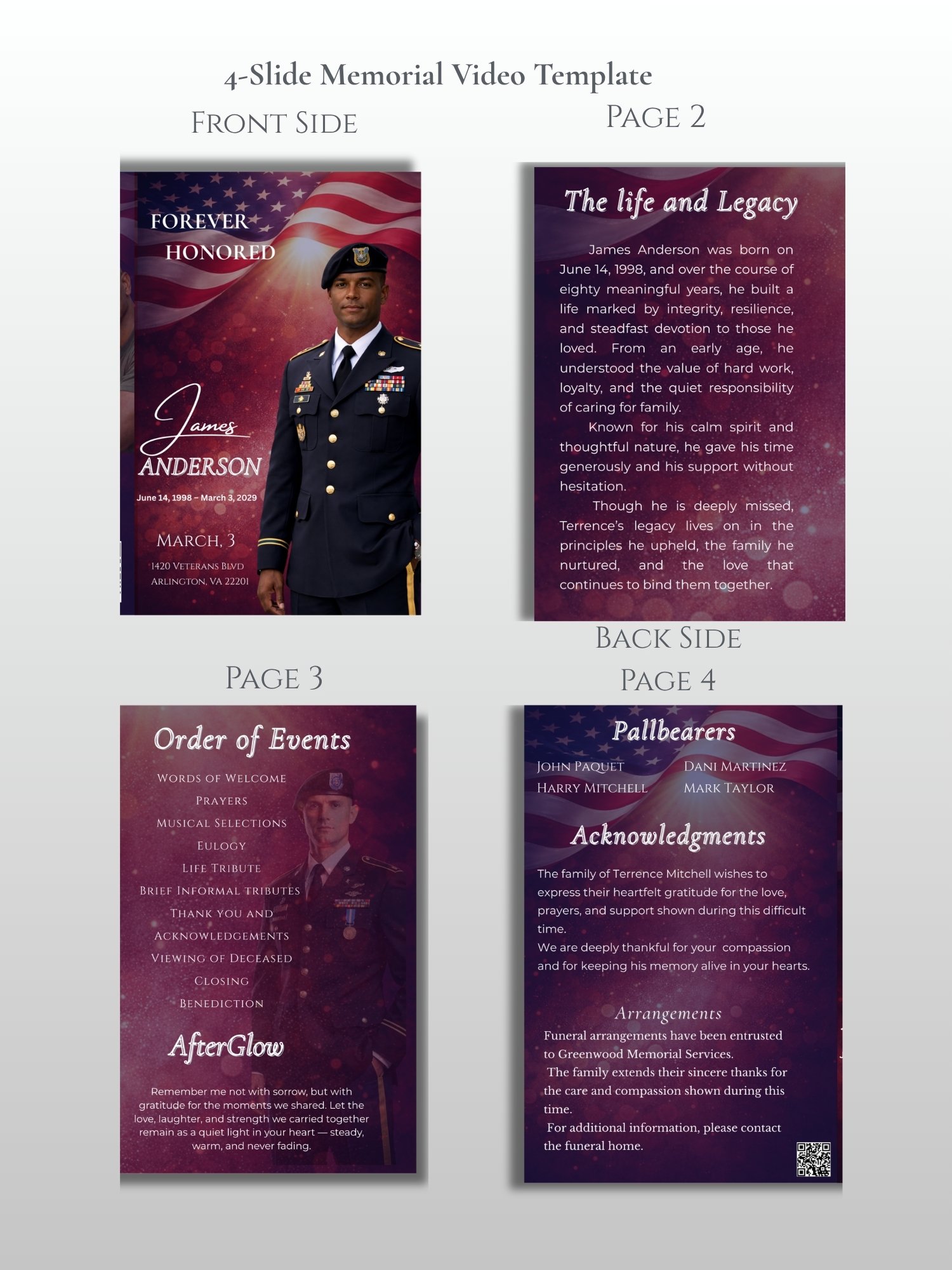 Military & First Responder Funeral Program Editable Canva Template, Patriotic Veteran Obituary Memorial product image (3)