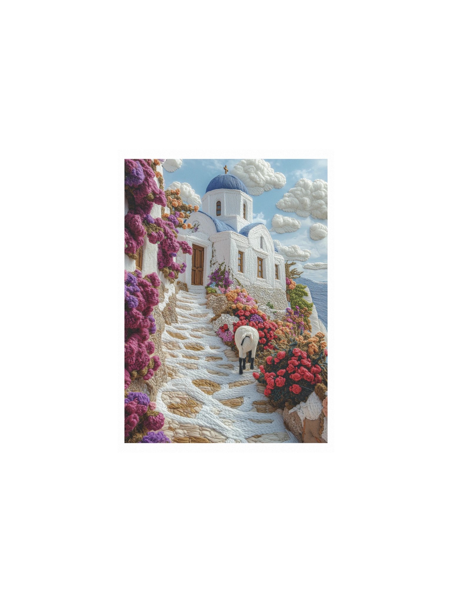 A Little Greek Island Moment | Embroidery-Style Wall Art — Unframed Print product image (1)