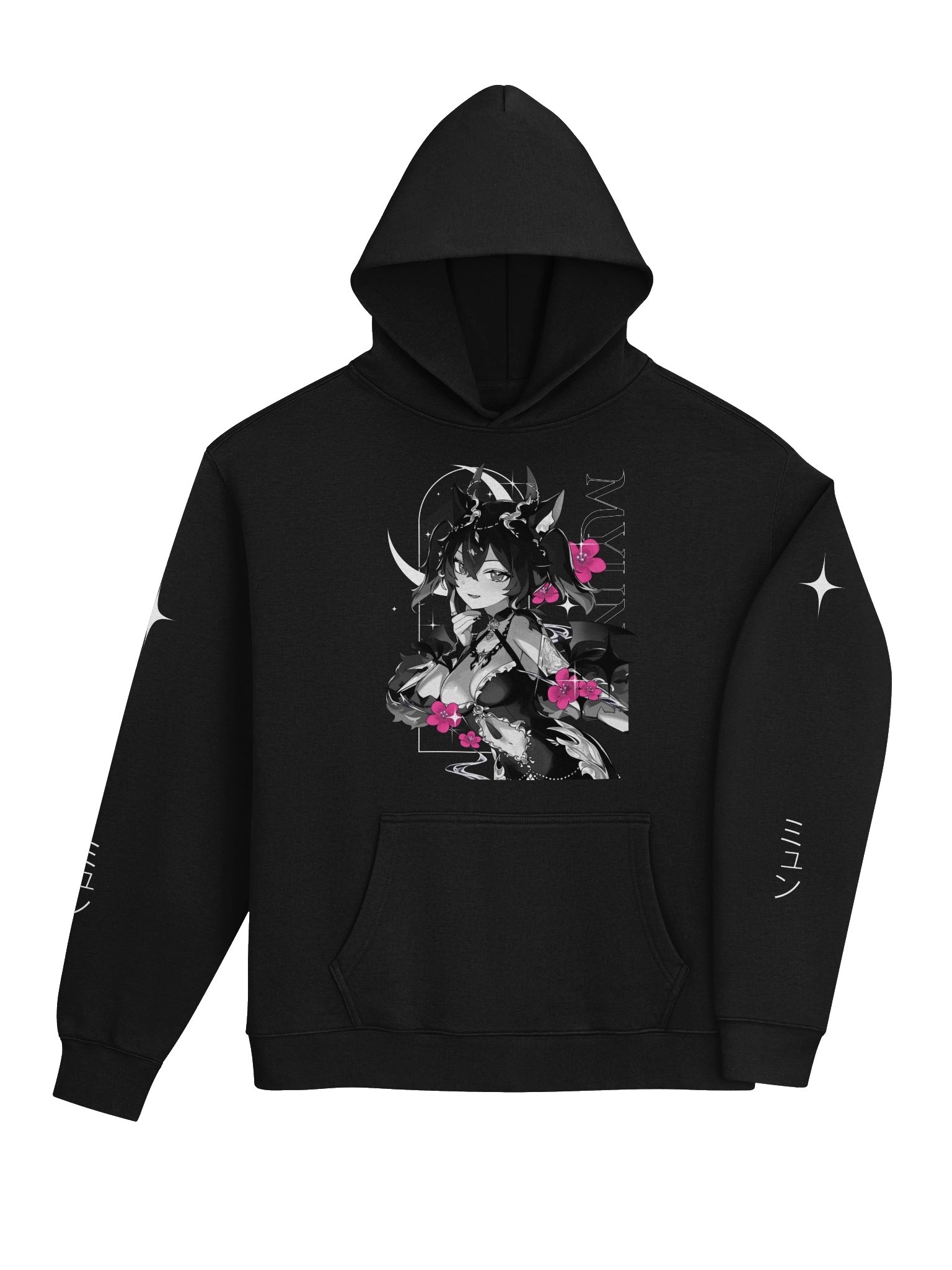 [HOODIE] MYUN – FLORAL MOON | BLACK & WHITE product image (4)