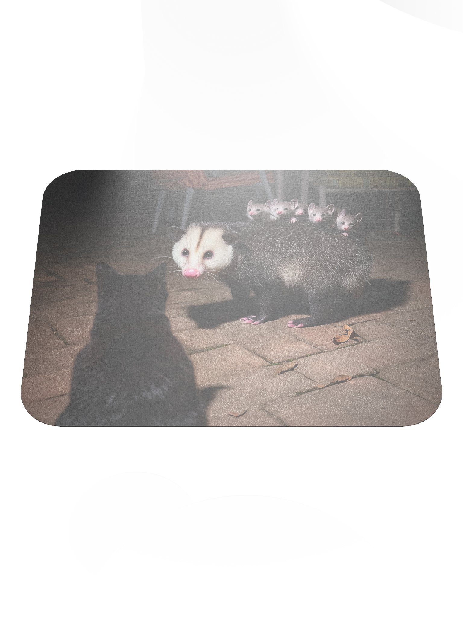 Cat meets opossum family Mouse Pad product image (1)