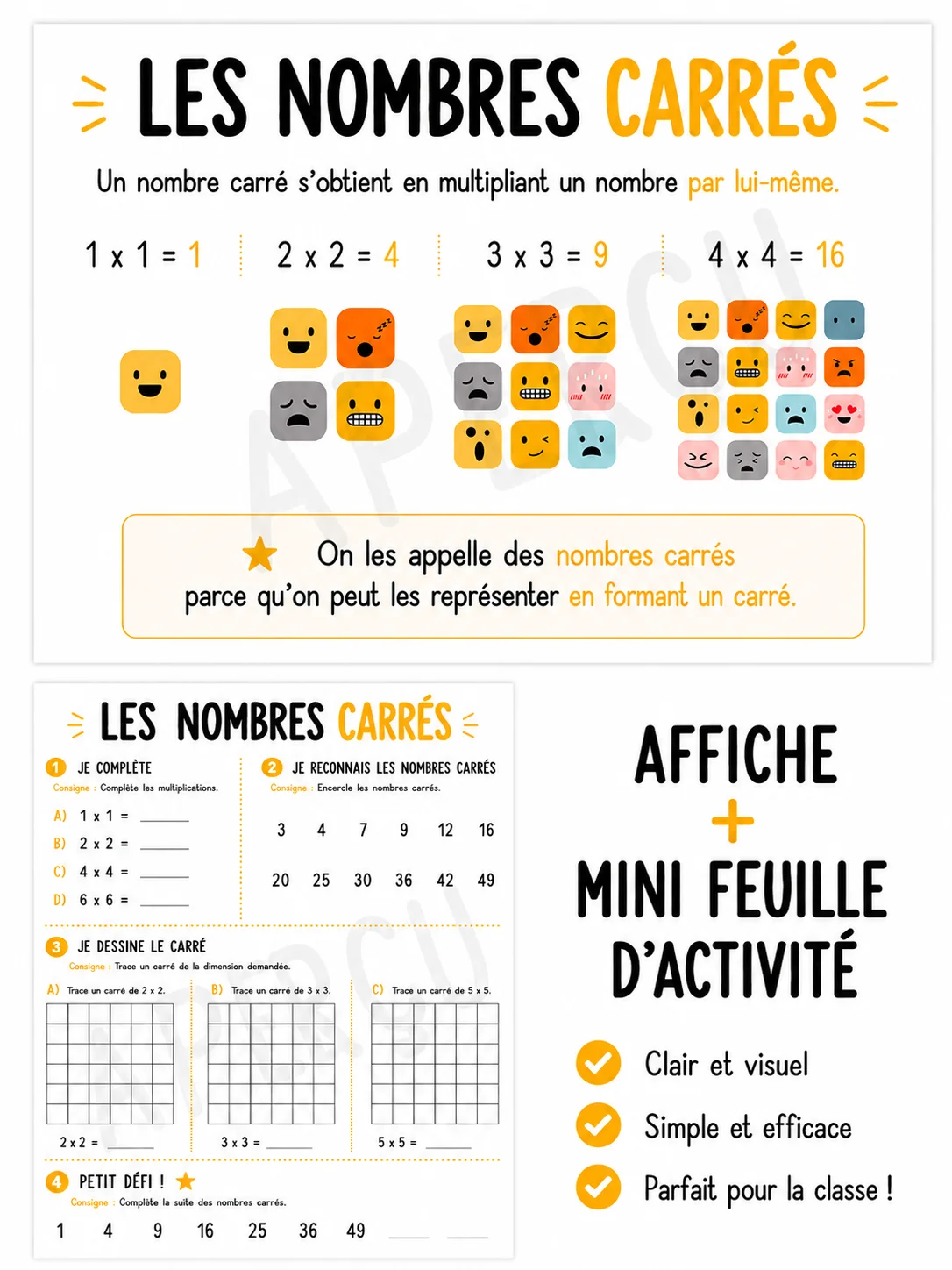 Les nombres carrés – Affiche + mini-feuille d'activité product image (1)