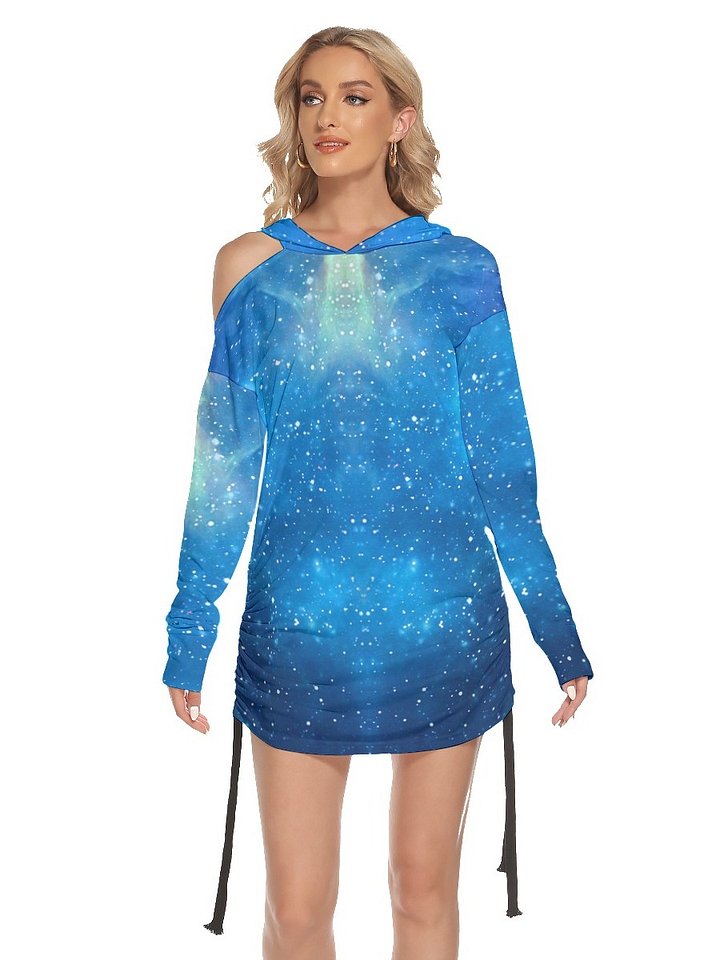 Shining Curiosity Women's Off-One-shoulder Hoodie Dress With Waist Shirring by Premium Thicc product image (2)