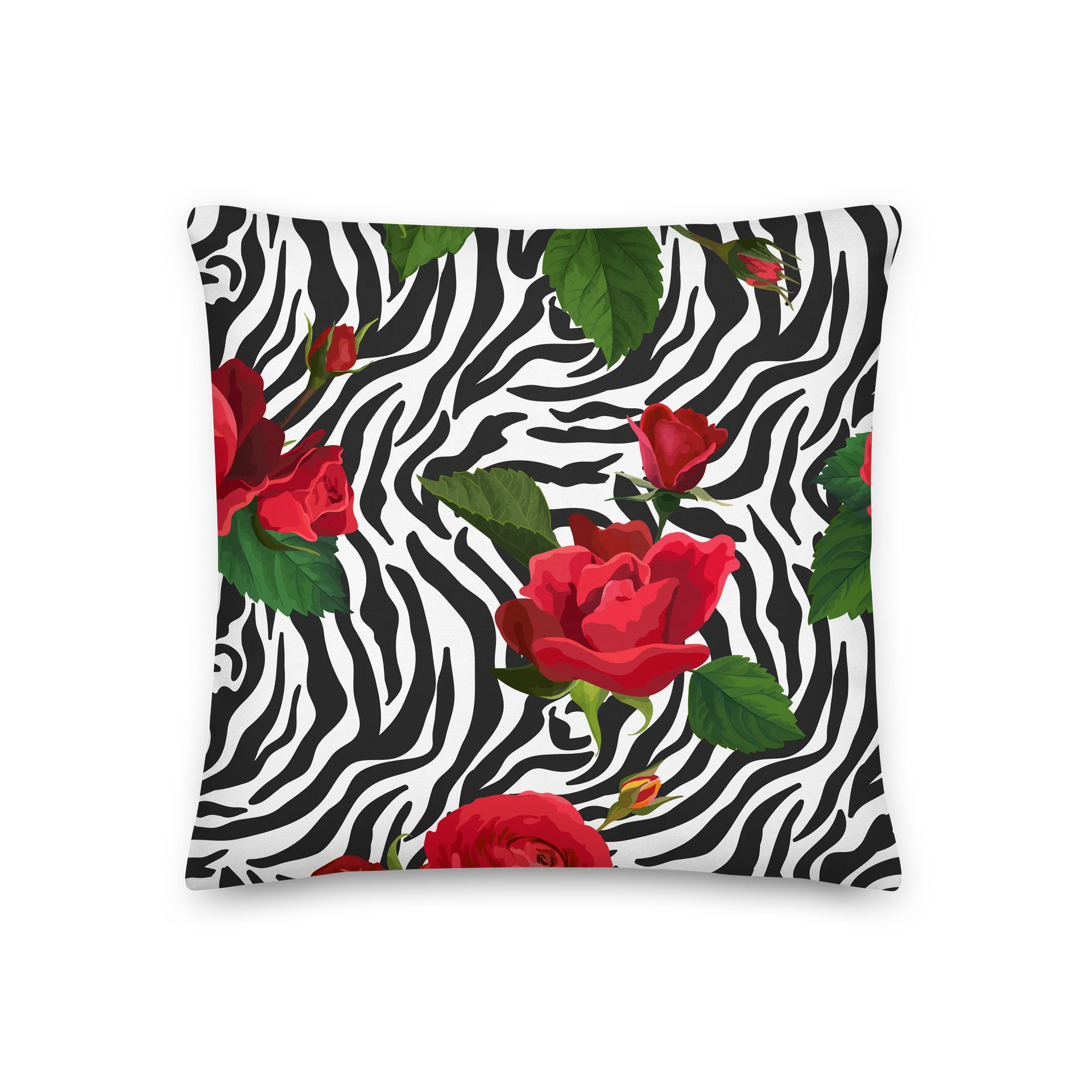 Red Rose & Zebra Print Throw Pillow – Bold Floral Decorative Cushion product image (2)