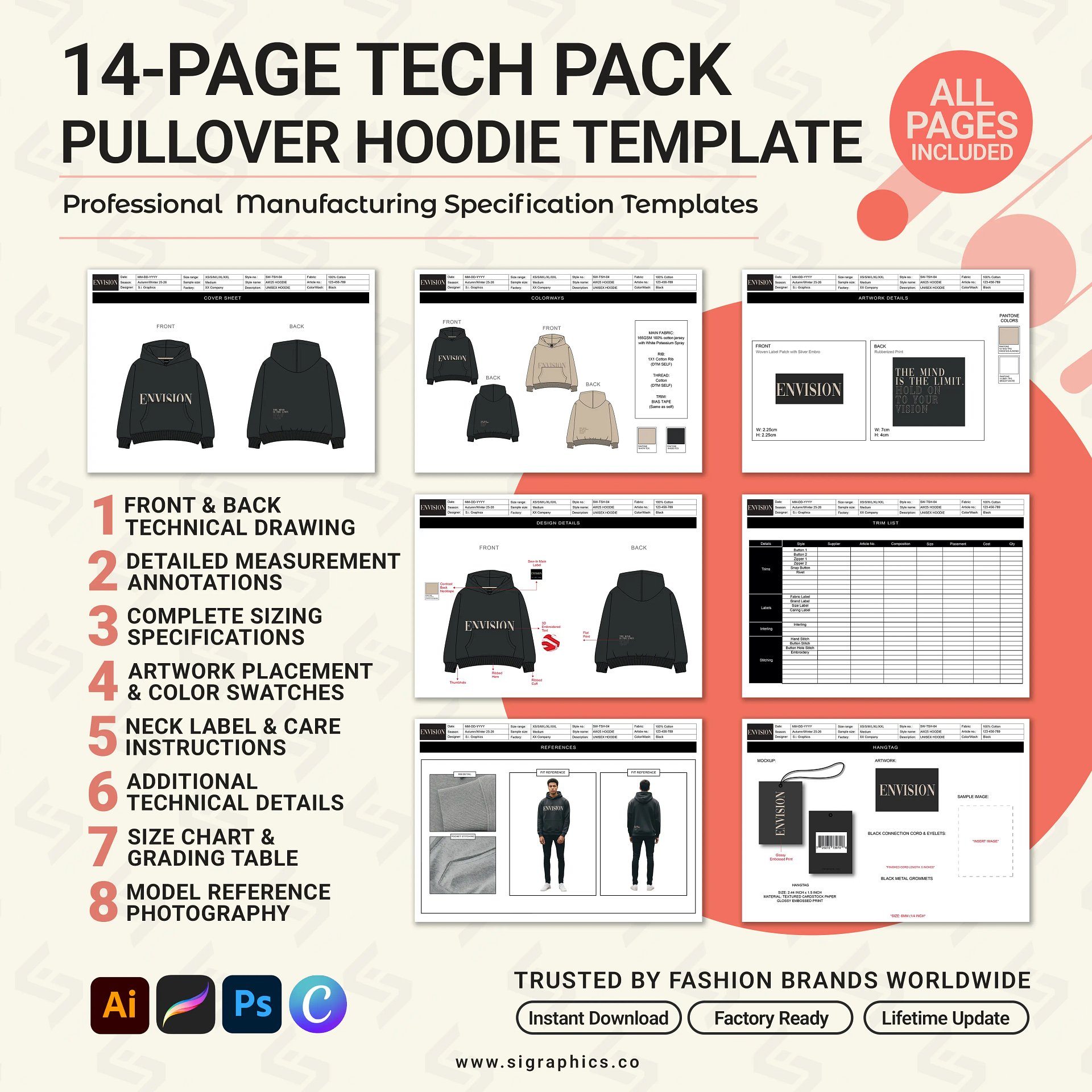 Pullover Hoodie Tech Pack Template product image (3)