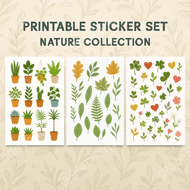 Printable Nature Stickers Collection | 30 Pages | Digital Instant Download + Freebies product image (1)